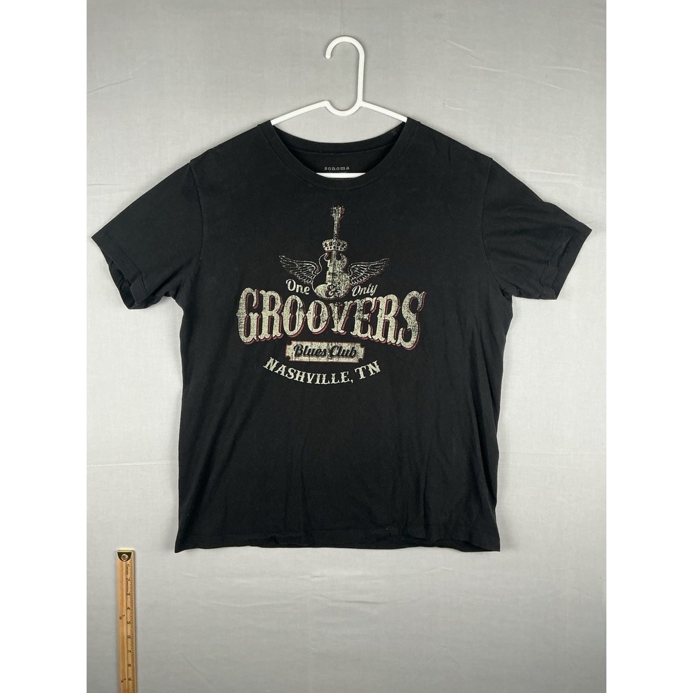 Sonoma Graphic Tee Womens L Black Nashville TN Groovers Blues Club Short Sleeve